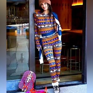 Free People Printed Fireside Base Layer Set in Navy Polar Bear Combo